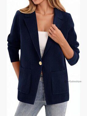 Soft Knit Blazer Slim Fit Long Sleeve Open Front Office Casual